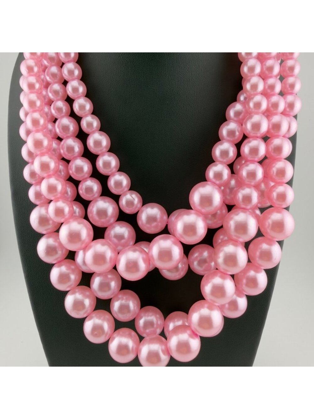Chunky Pink Multi Strand Faux Pearl Bib Necklace Layered